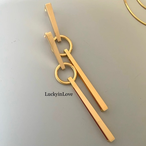 VITA FEDE • NEW Bella Modern Geometric Gold Hoop Bar Drop Italian Made Earrings - Picture 15 of 16
